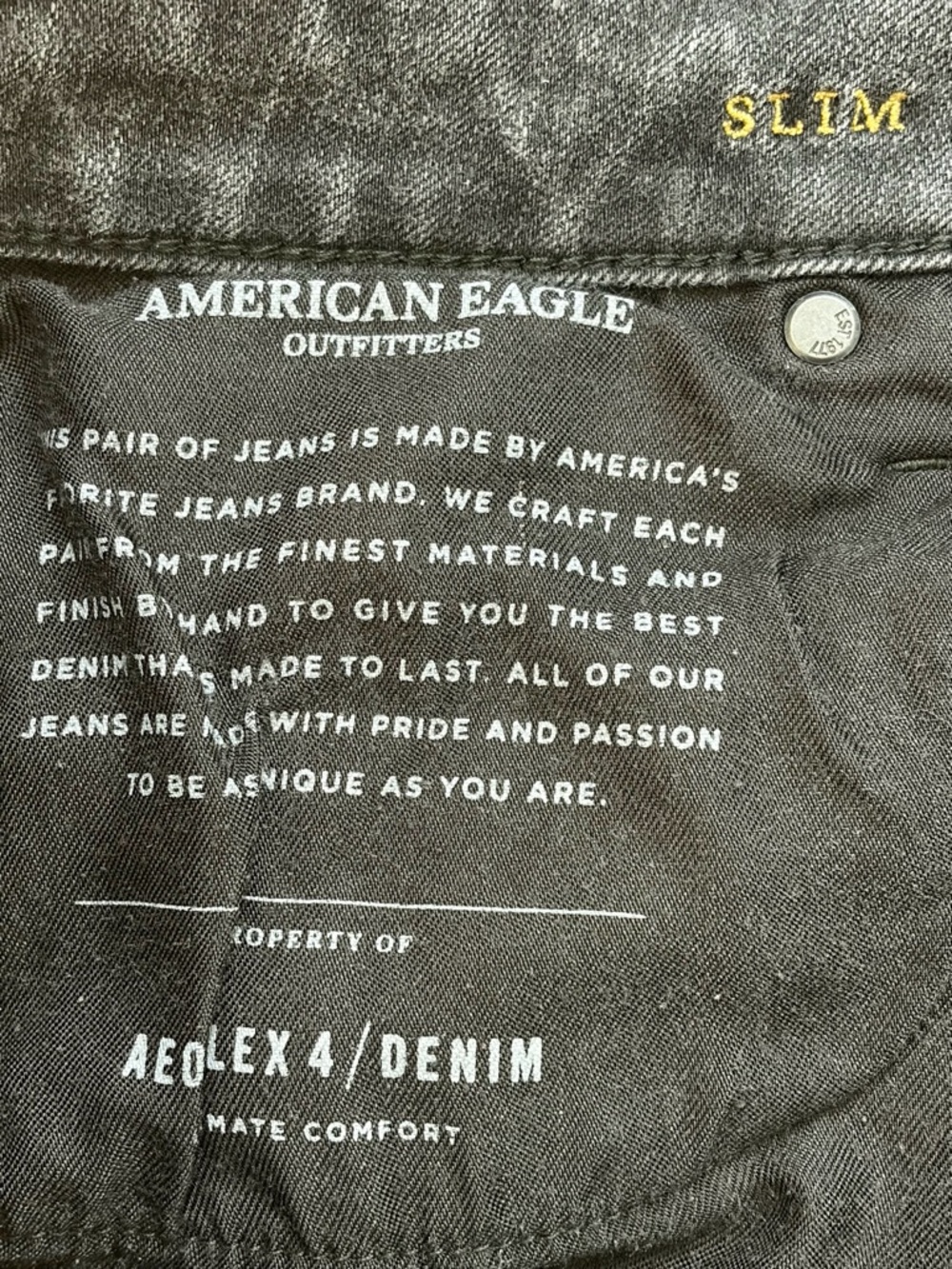 American Eagle 32 x 28 Extreme Flex 4  Dark Gray Slim Jeans - Picture 3 of 7